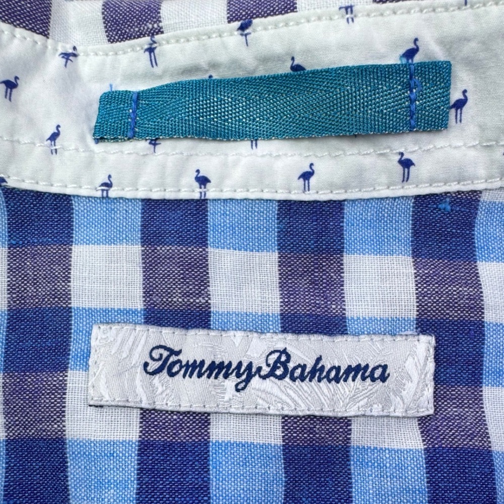Tommy Bahama Mens XXL Linen Blend Gingham Short Sleeve Button Up Shirt Blue - Picture 4 of 8